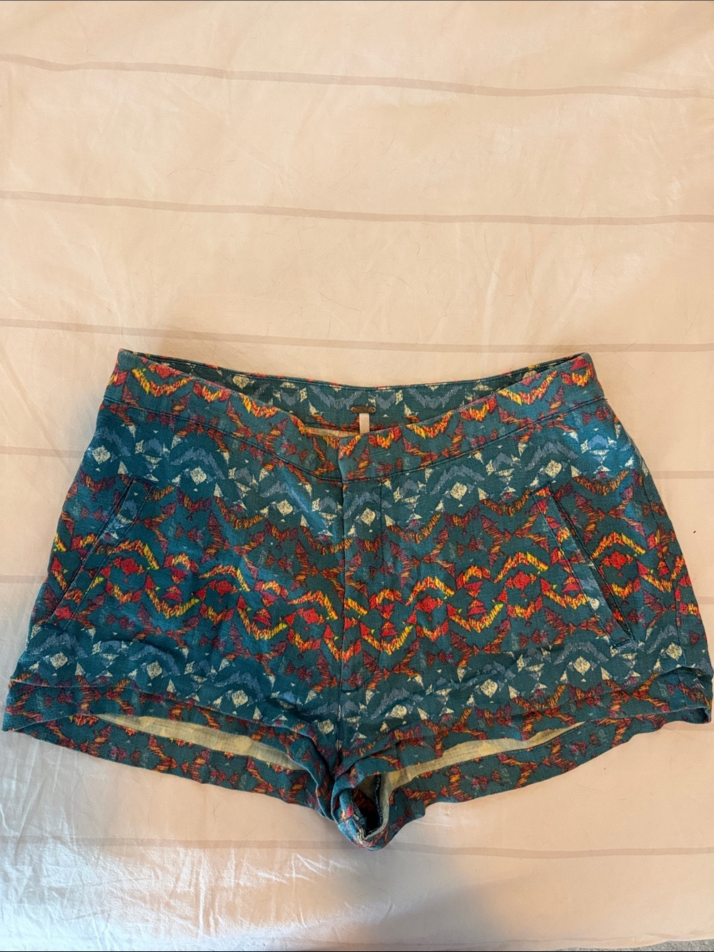 Free People Teal Patterned High-Waist Shorts